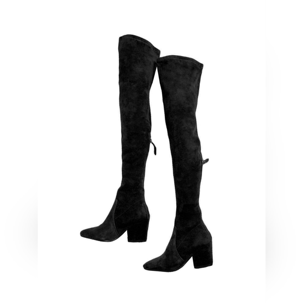 Good Night Macaroon Ellis Black Classic Over the Knee Suede Leather Boots